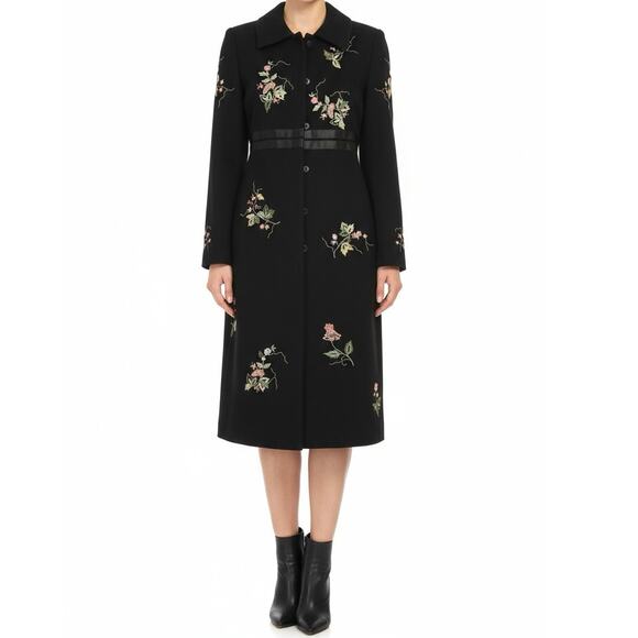 Anna Bui Gallery Floral Embroidered Coat Womens XS Black Suede Evening Formal - Picture 1 of 16